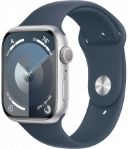 Часы Apple Watch Series 9 GPS 45мм корпус из алюминия Серебро + ремешок Sport Band Штормовой синий