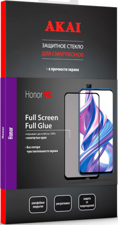 Стекло защитное Akai Honor 9X 2.5D черная рамка