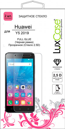 Стекло защитное LuxCase Huawei Y5 2019 2.5D FG черная рамка 2 шт