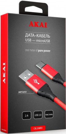 Дата-кабель Akai CBL208 USB-microUSB Red