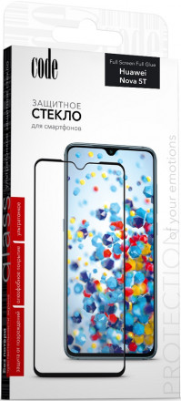 Стекло защитное Code Huawei Nova 5T 2.5D FG черная рамка 2 шт